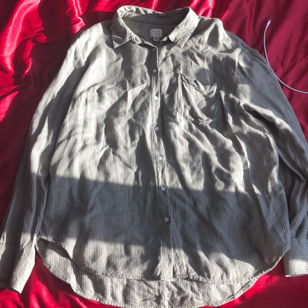 Green striped button down blouse